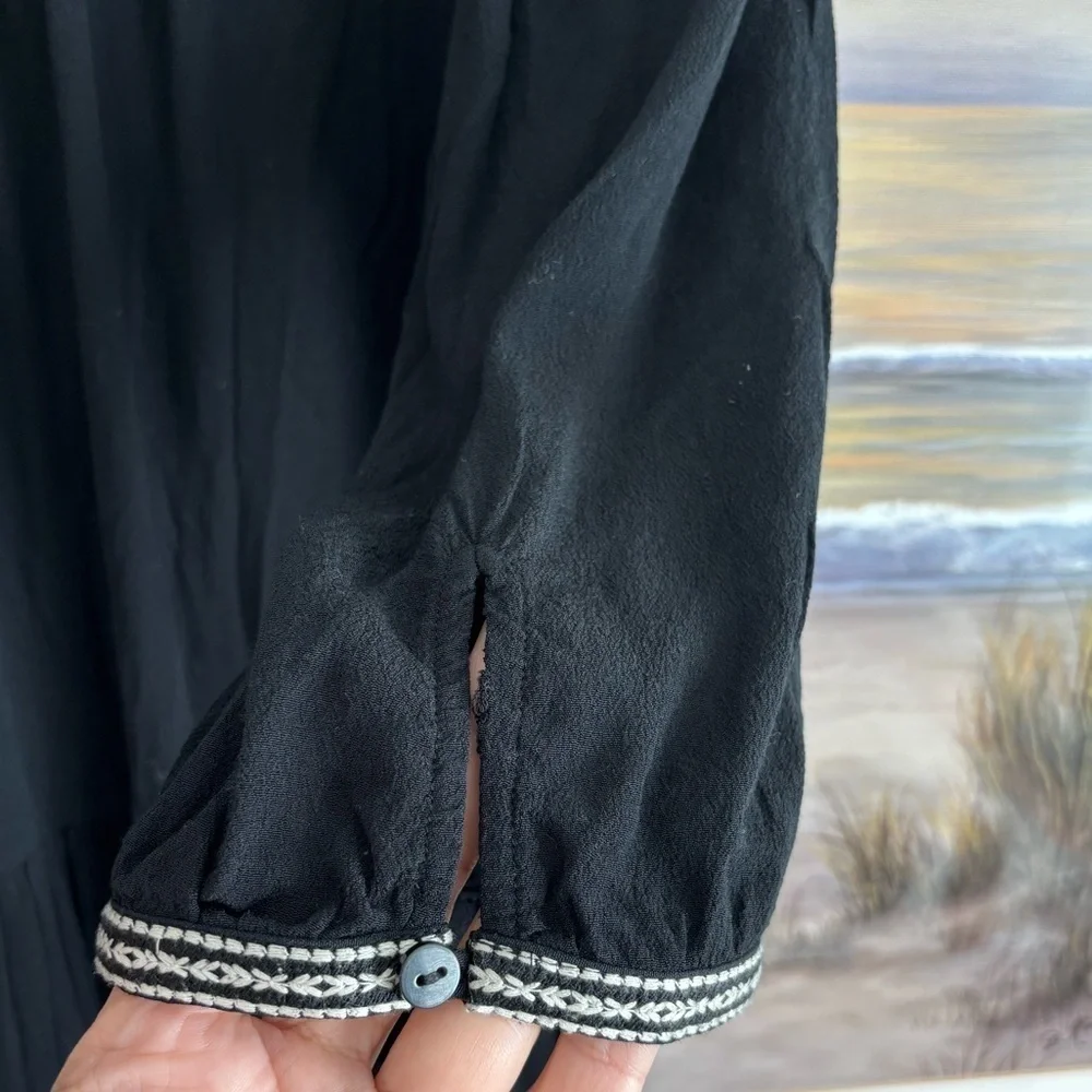 Ba&Sh Dress Alma Boho Embroidered V- Neck Mini Black S